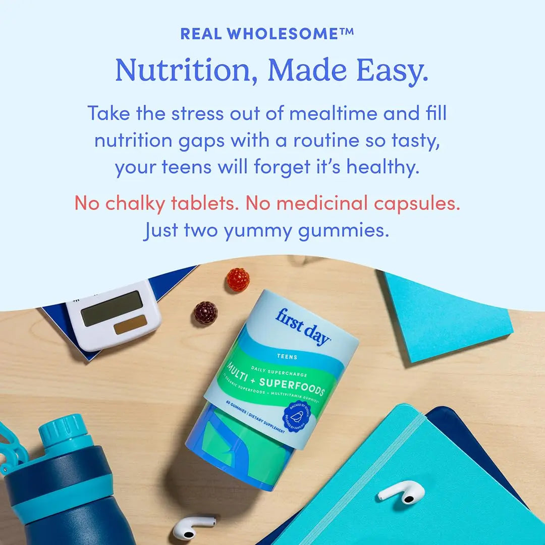 FIRST DAY Vitamins for Teens - Teen Multi Vitamins for Girls & Boys 12-17, Organic Fruit & Veggie Blend - 12 Key Nutrients FIRST DAY Au supplements