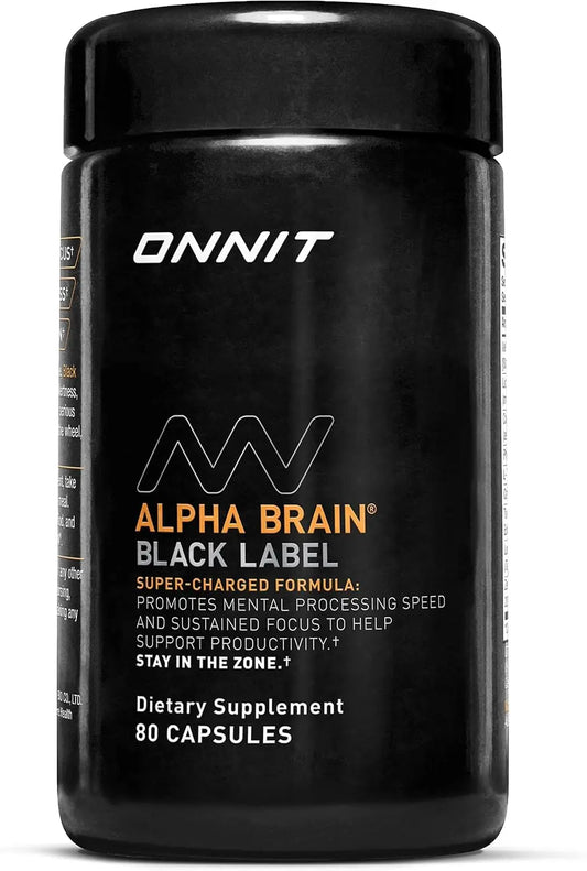 ONNIT Alpha Brain Black Label Capsules, IGEN Non-GMO Tested Citicoline Brain Supplement for Concentration and Memory, Lion’s Mane, Lutemax Lutein, L Theanine and Mucuna Pruriens, 80 Count ONNITAU supplements