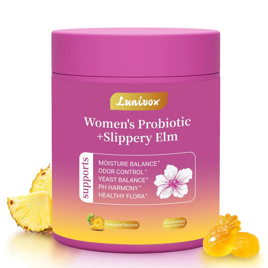 Lunivox Her Juicy Feminine Probiotics Gummies for Women, with Prebiotics & Slippery Elm - Promotes pH Balance, Gut Health & Immune Support - Pineapple Flavor, 60 Count LunivoxAu supplements