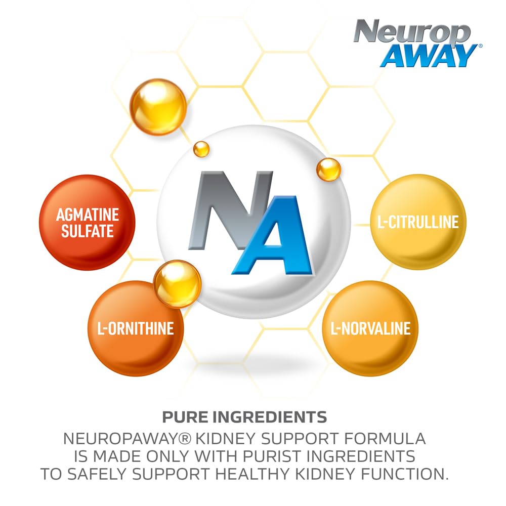 NeuropAWAY Kidney Support Formula Sugar Free with Agmatine Sulfate 500mg L-Novaline 50mg L-Ornithine 150mg L-Citrulline 100mg Per Capsule 90CT Fast Acting Kidney Support NeuropAWAY Au supplements