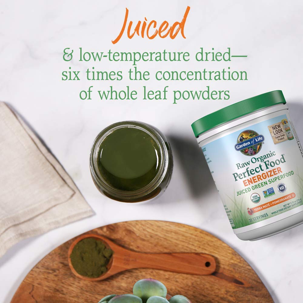 Garden of Life Raw Organic Perfect Food Energizer Juiced Green Superfood Powder - Yerba Mate Pomegranate, 30 Servings, Green Superfood Powder & Probiotics, Gluten Free Whole Food Greens Supplements Garden of Life Au supplements