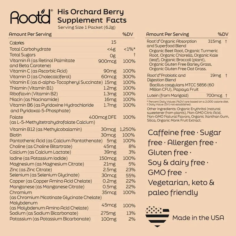 Root'd Multivitamin Powder for Men - 24 Vitamins & Minerals with 3X Electrolytes, 9 Organic Superfoods, Probiotics & Enzymes Root'd Au supplements