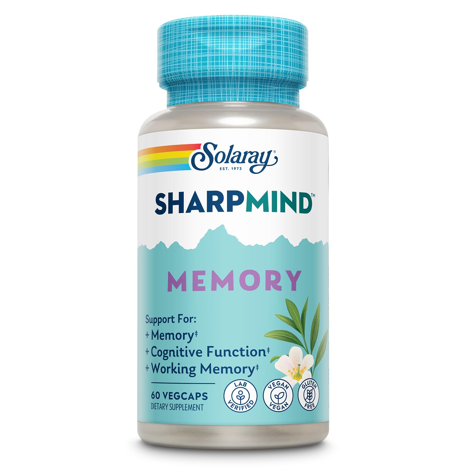 SOLARAY SharpMind Memory Formula - Brain Supplements for Memory and Focus - Cognivia, Gotu Kola & Chaga Mushroom Supplement - Ginkgo Biloba Alternative - 60-Day Guarantee - 30 Servings, 60 VegCaps SOLARAY Au supplements