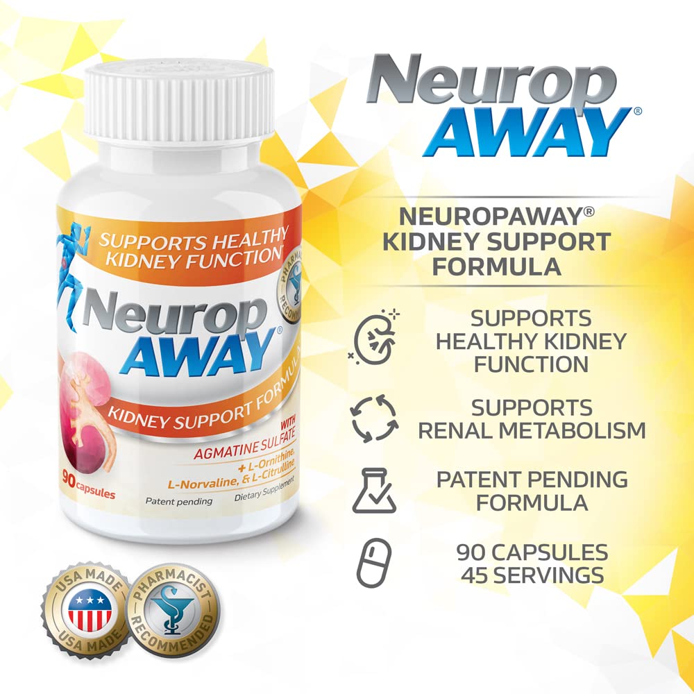 NeuropAWAY Kidney Support Formula Sugar Free with Agmatine Sulfate 500mg L-Novaline 50mg L-Ornithine 150mg L-Citrulline 100mg Per Capsule 90CT Fast Acting Kidney Support NeuropAWAY Au supplements