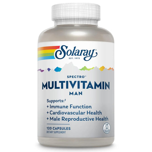 SOLARAY Spectro Multivitamin for Men - Cellular Energy, Heart Health, Immune Support - 45 Vitamins and Minerals w/Vitamin A, Vitamin C, D, Zinc, Digestive Enzymes, CoQ10, 60-Day Guarantee, 30 Serv. SOLARAYAU supplements