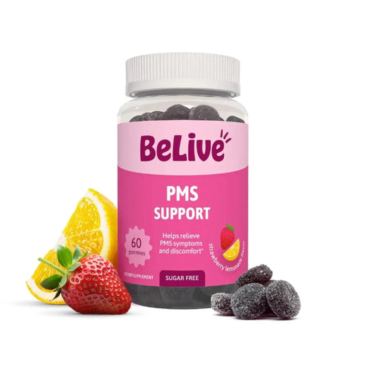 BeLive PMS Support Gummies Supplement – Helps Relieve PMS Symptoms – Hormonal Balance Mood Swings & Cramps Relief, Bloating Support – with Chaste Tree Extract - Strawberry Lemonade Flavor – 60 Count BeLiveAU supplements