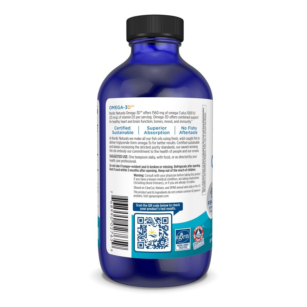 Nordic Naturals Omega-3D, Lemon Flavor - 8 oz - 1560 mg Omega-3 + 1000 IU Vitamin D3 - Fish Oil - EPA & DHA - Immune Support, Brain & Heart Health, Healthy Bones - Non-GMO - 48 Servings Nordic Naturals Au supplements