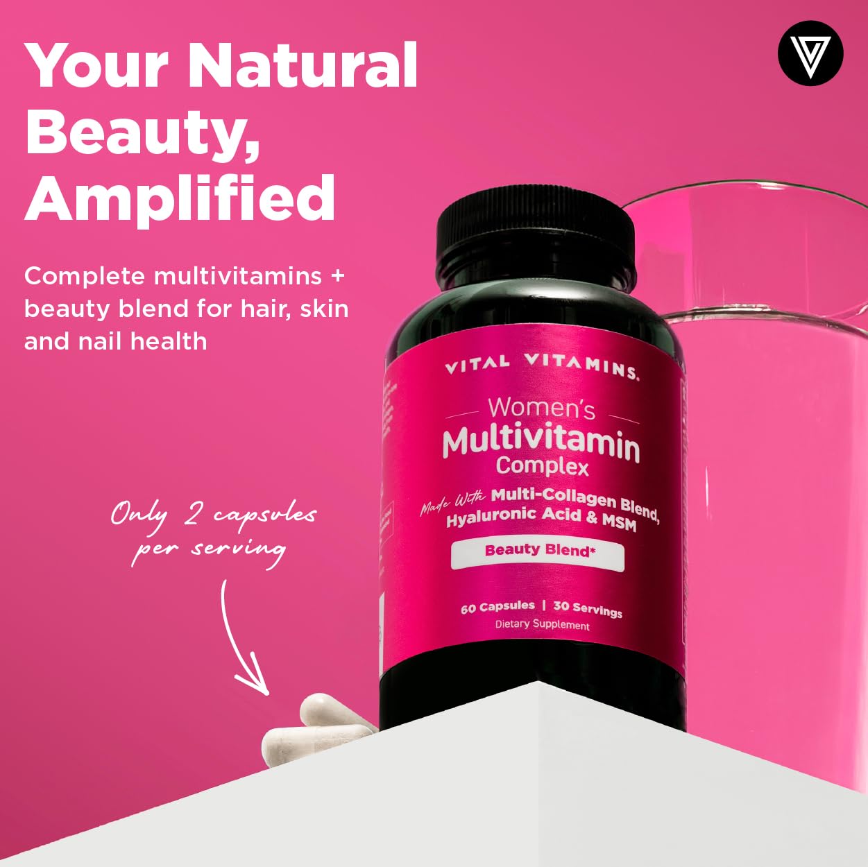 Vital Vitamins Women's Multivitamin Complex - Made with Multi-Collagen Blend, Hyaluronic Acid, & MSM - Beauty Multivitamins - with Vitamin A, C, E, B6, B12, D3-60 Capsules Vital Vitamins Au supplements