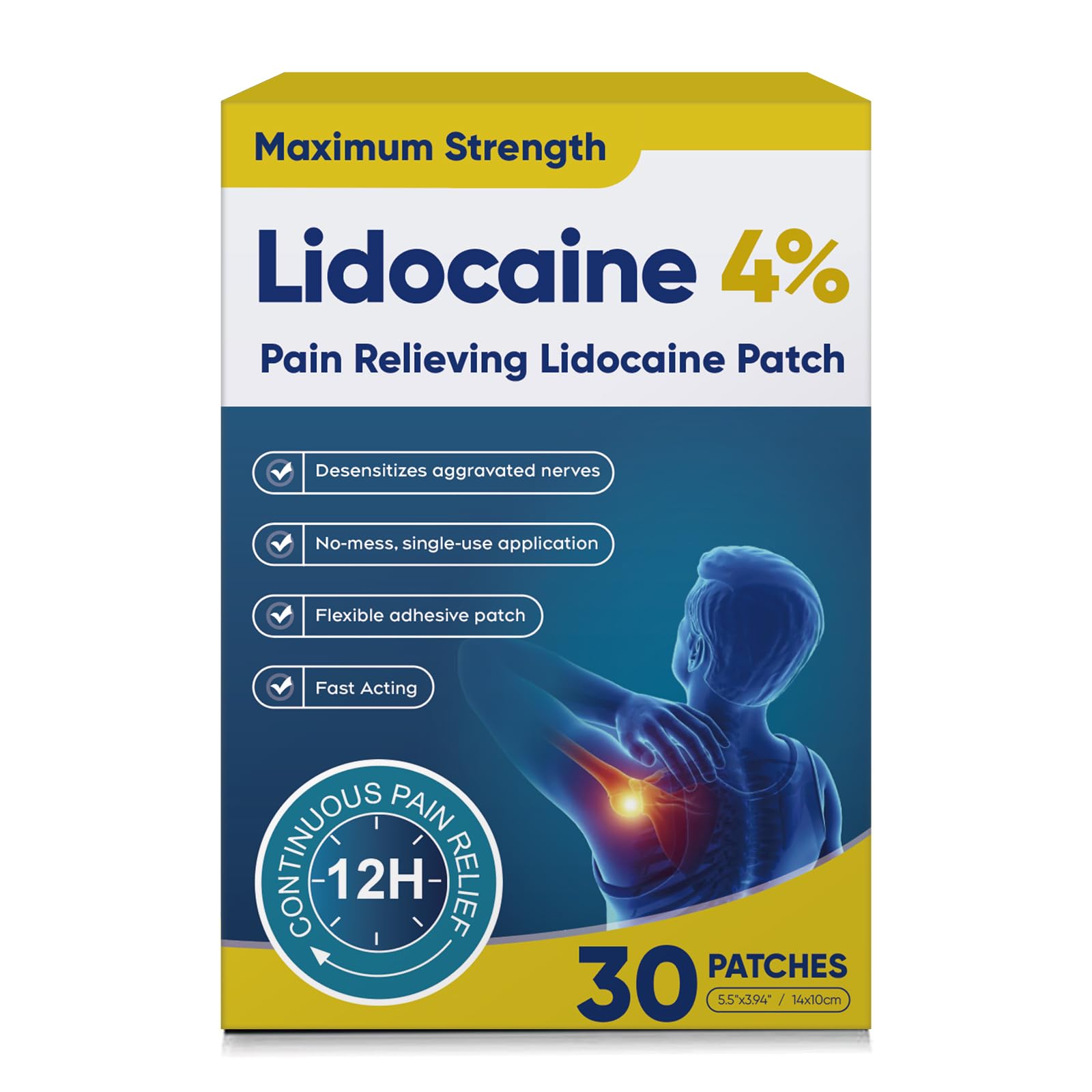 YOAPA Teemofe 4% Lidocaine Patches, Maximum Strength Pain Relieving Patch for Back, Neck, Shoulder, Knee and Muscle Soreness - 12 Hour Efficient Relief-009 YOAPA Au supplements