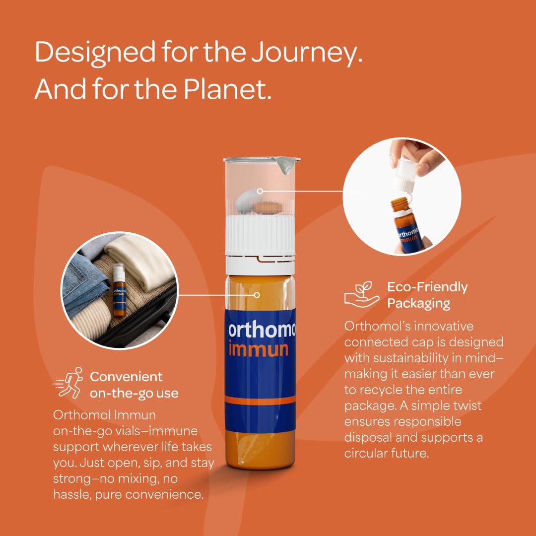 Orthomol Immun, Immune Support Vials for Adults with Vitamin C, Zinc, Selenium, Iodine, Vitamin D, E, A ,B, Calcium, 25+ Immune Boost Nutrients, 1 Serving Per Day for Daily Health (30 Day Supply) Orthomol Au supplements