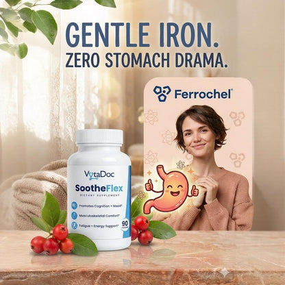 VytaDoc SootheFlex Joint, Energy & Mood Support for Women | Turmeric 900mg, Ferrochel® Iron, Magnesium Malate, Vitamin D3, Ginger, Selenium | 90 Capsules | Gentle Iron — Easy on Digestion VytaDocAu supplements