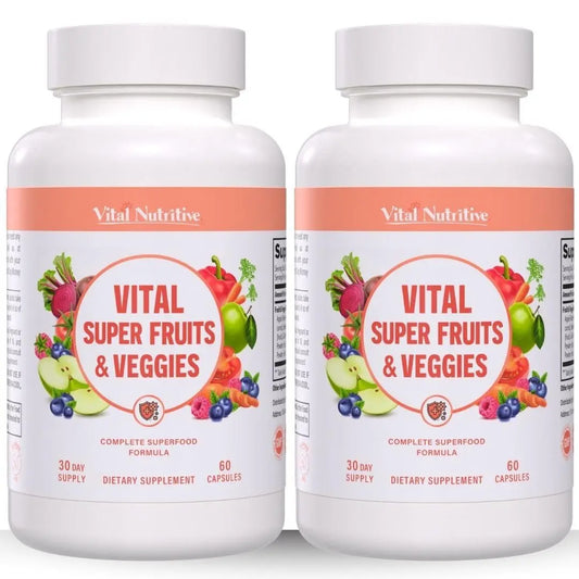 Vital Super Fruits & Veggies - Daily Superfood Capsules for Adults - Fruit & Vegetable Supplements to Boost Immunity & Energy - 2-in-1 Formula for Overall Wellness VITAL NUTRITIVEAU supplements