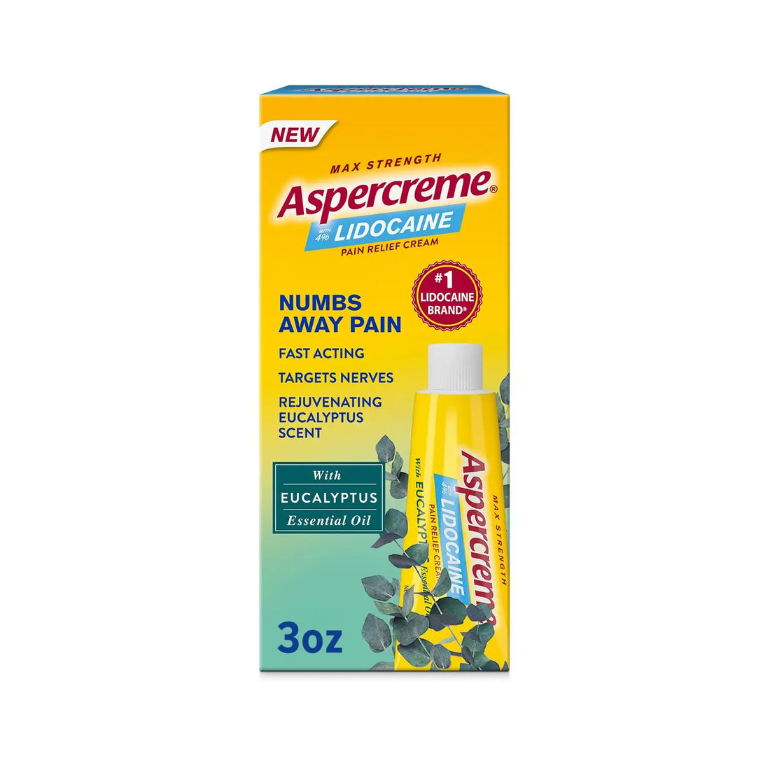 Aspercreme Essential Oils Lidocaine Pain Relief Cream, Max-Strength Lidocaine Numbs Away Nerve Pain, Moisturizing Aloe Hydrates Skin, Eucalyptus, 3 Oz. Aspercreme uk supplements