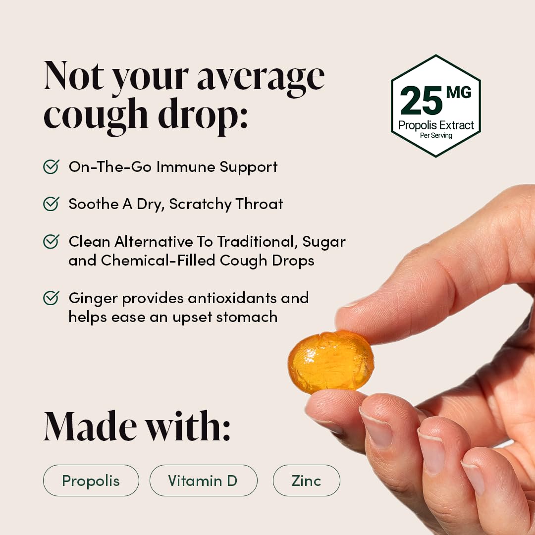 Beekeeper's Naturals Soothing Honey Ginger Lemon Cough Drops - Immune Support with Vitamin D, Zinc and Propolis Throat Soothing Lozenges, 24 Ct Beekeeper's Naturals buy supplements Au