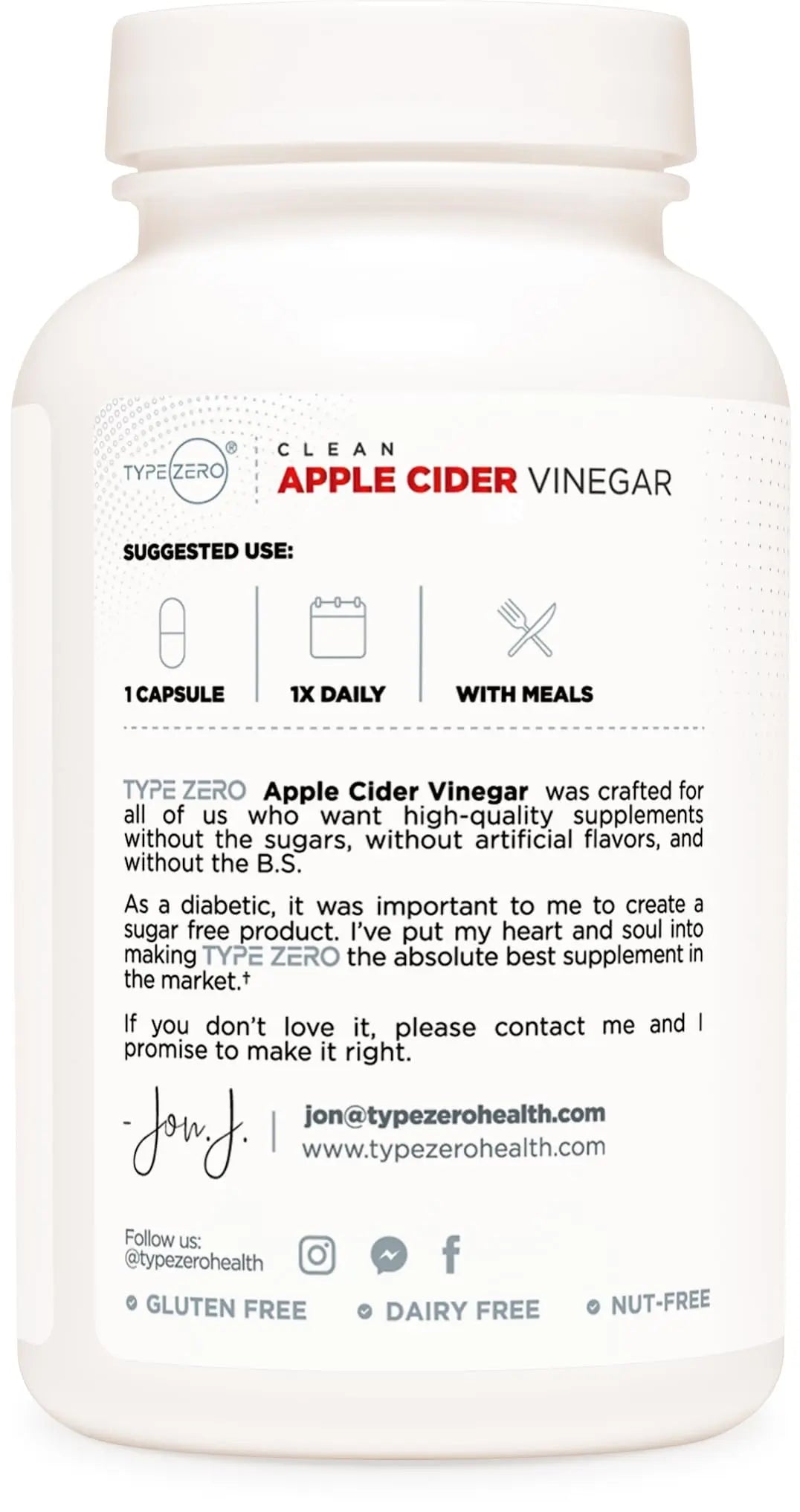 Type Zero Apple Cider Vinegar Capsules (180 Count) 500mg Per Serving - Non-GMO, Gluten-Free Supplement Type Zero Au supplements