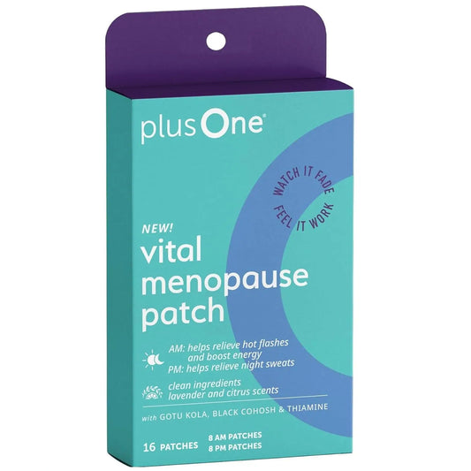 plusOne Vital Menopause Patches AM & PM – Hot Flash & Night Sweat Support – Promotes Energy & Sleep – Herbal Arjuna Daily Patches – 16ct plusOneAU supplements