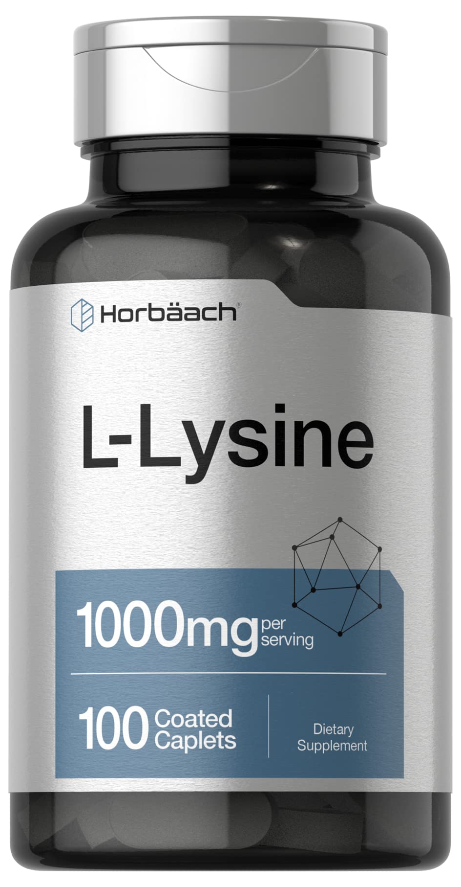 L-Lysine 1000mg | 100 Coated Caplets | Free Form Dietary Supplement | Vegetarian Horbäach Au supplements