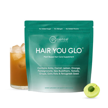 Glosense Hair You Glo – Plant-Based Biotin Supplement | Hair Growth Drink | Natural Hair Vitamins Powder with Amla, Sea Buckthorn, Gotu Kola | No Added Sugar, No Added Flavours | 30 Servings Glosense Au supplements