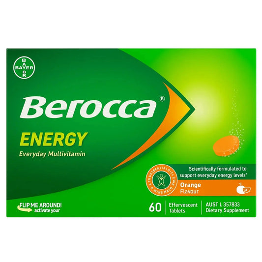 Berocca Energy Vitamin B & C Orange Flavour Effervescent Tablets 60 Pack BeroccaAU supplements