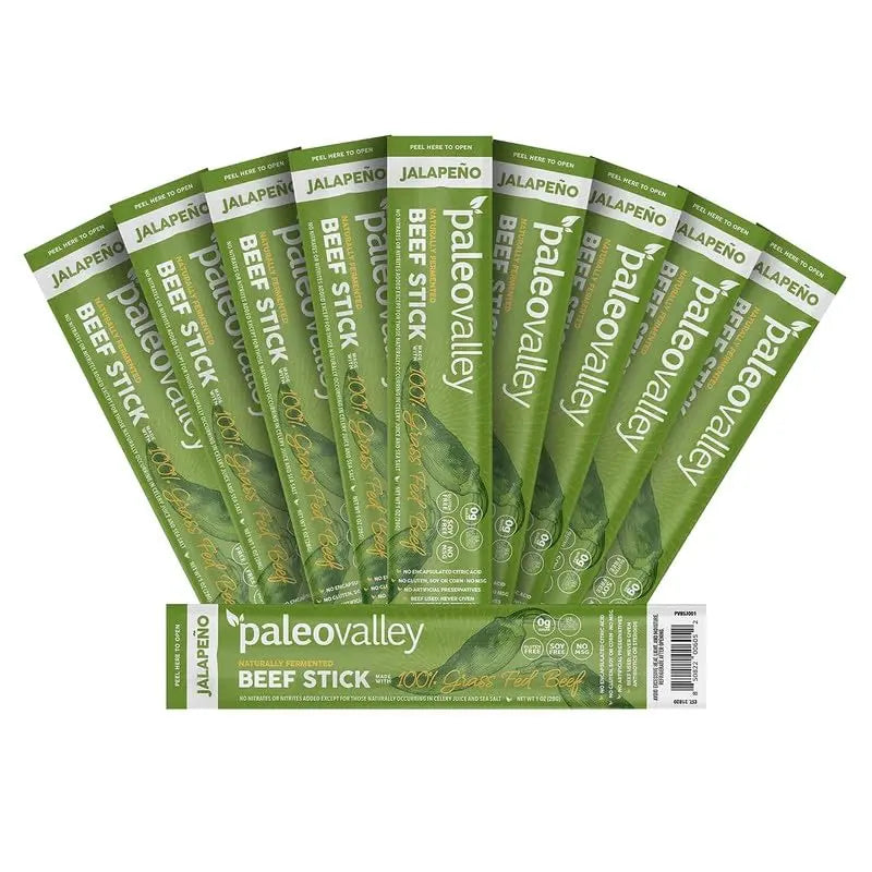 Paleovalley 100% Grass Fed Jalapeno Beef Sticks - Delicious Gluten Free Beef Snack - High Protein Keto Friendly Paleovalley Au supplements
