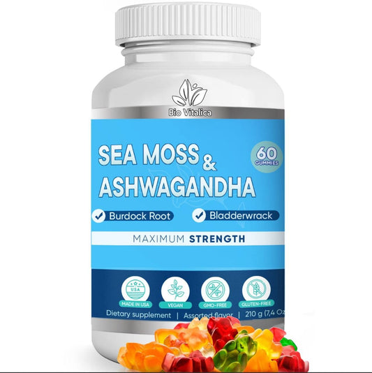 BIO VITALICA Sea Moss Ashwagandha Gummies - Organic Irish Seamoss & Ashwagandha Root Supplements for Supporting Energy for Men & Women, 60 Vegan Gummies BIO VITALICAAu supplements