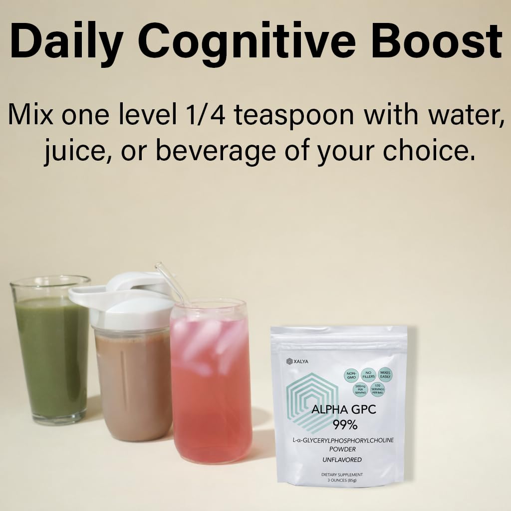 Xalya Alpha GPC Supplement, Alpha GPC Powder 99% Purity (Extra Strength) 500mg per Serving, Unflavored, Natural Choline Supplement - 3rd Party Tested -170 Servings, 3 Ounce Xalya Au supplements