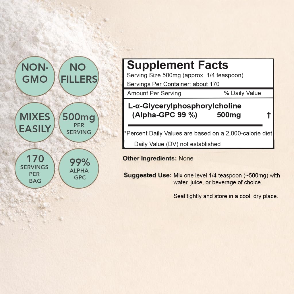 Xalya Alpha GPC Supplement, Alpha GPC Powder 99% Purity (Extra Strength) 500mg per Serving, Unflavored, Natural Choline Supplement - 3rd Party Tested -170 Servings, 3 Ounce Xalya Au supplements