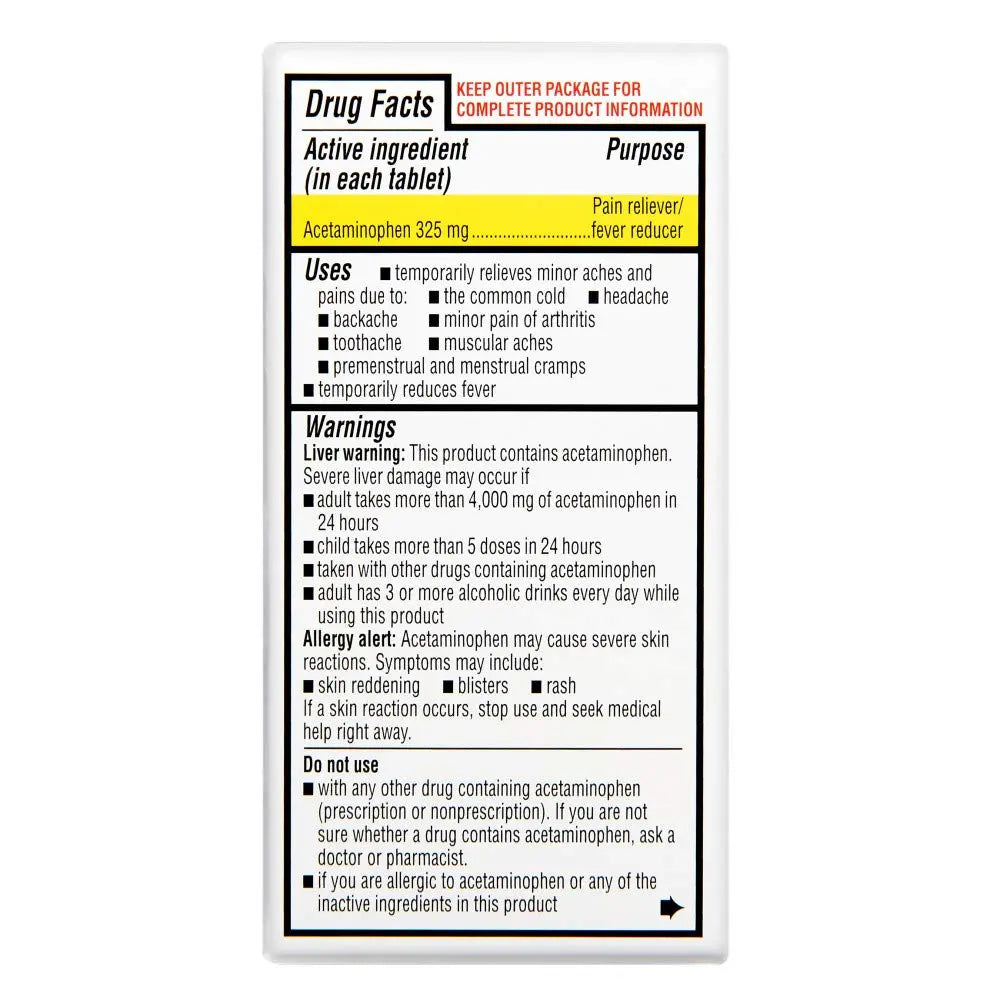 Rite Aid Regular Strength Pain Relief Acetaminophen, 325mg - 100 Tablets | Pain Reliever and Fever Reducer | Joint Pain Relief | Muscle Pain Relief | Arthritis Pain Relief | Back Pain Relief Products Rite Aid Au supplements
