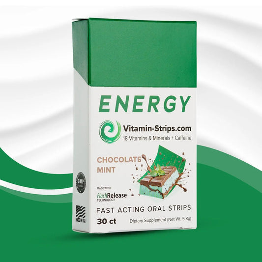 Peak Performance Energy Strips — Vegan, Gluten Free, Soy Free & Sugar-Free Breath Strips w/Caffeine, 18 Vitamins & Minerals — Instant Energy Boost Chocolate Mint Dietary Supplement — 30 Oral Strips Vitamin-StripsAU supplements