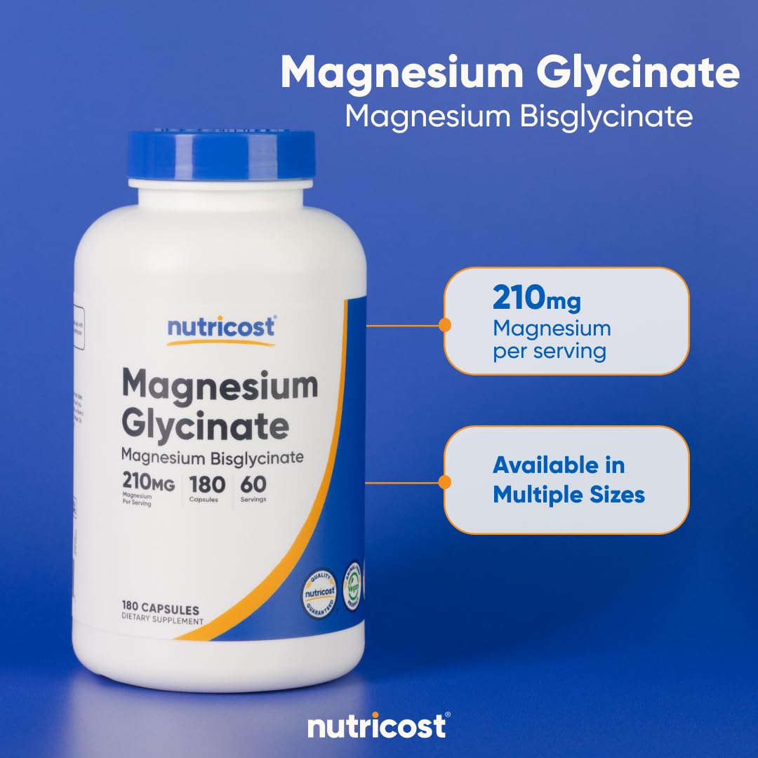 Nutricost Magnesium Glycinate Capsules (180 Capsules, 210 mg Per Serving) - Magnesium Glycinate Supplement for Gentle Absorption Nutricost Au supplements