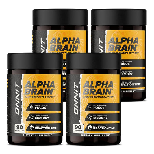 ONNIT Alpha Brain Nootropic Capsules for Men & Women, IGEN Non-GMO Tested Memory, Focus & Mental Clarity, with L-Theanine and Vitamin B6, 90 Count Each, Pack of 4 (360 Capsules) ONNITAu supplements