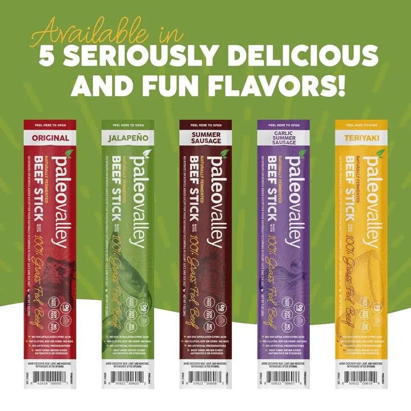 Paleovalley 100% Grass Fed Jalapeno Beef Sticks - Delicious Gluten Free Beef Snack - High Protein Keto Friendly Paleovalley Au supplements