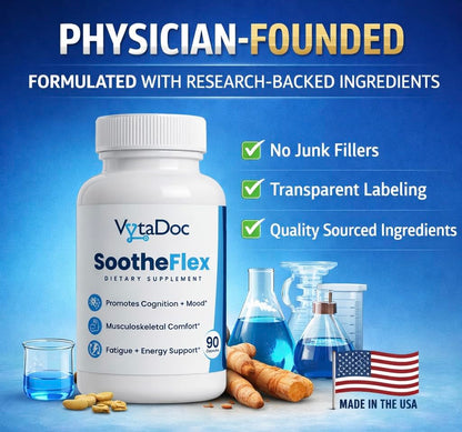 VytaDoc SootheFlex Joint, Energy & Mood Support for Women | Turmeric 900mg, Ferrochel® Iron, Magnesium Malate, Vitamin D3, Ginger, Selenium | 90 Capsules | Gentle Iron — Easy on Digestion VytaDocAu supplements