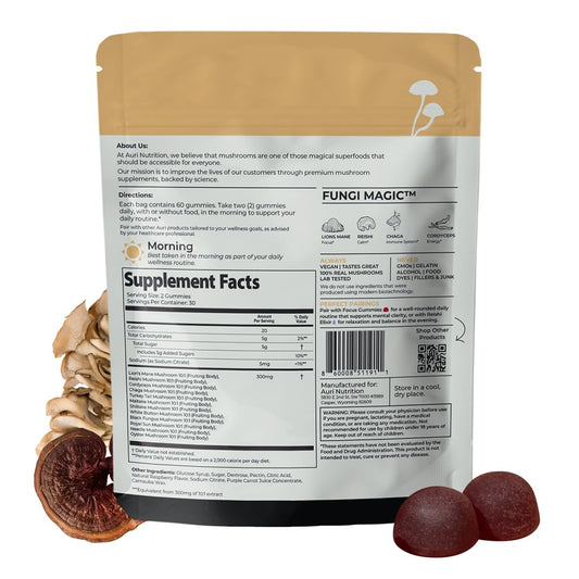Auri Nutrition Super Mushroom Daily Gummies – All-in-One Functional Gummy with 12 Mushroom Blend Including Lion’s Mane AuriUS supplements