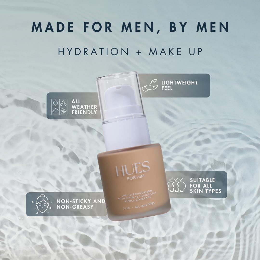 Hues for Him Foundation for Men – Full-Coverage, Lightweight & Hydrating Fit | Natural Coverage | Oil Control & Perfect Fit for Men’s Faces | Available in 4 Shades | Fresh Canvas, .67oz HUES FOR HIM Au supplements