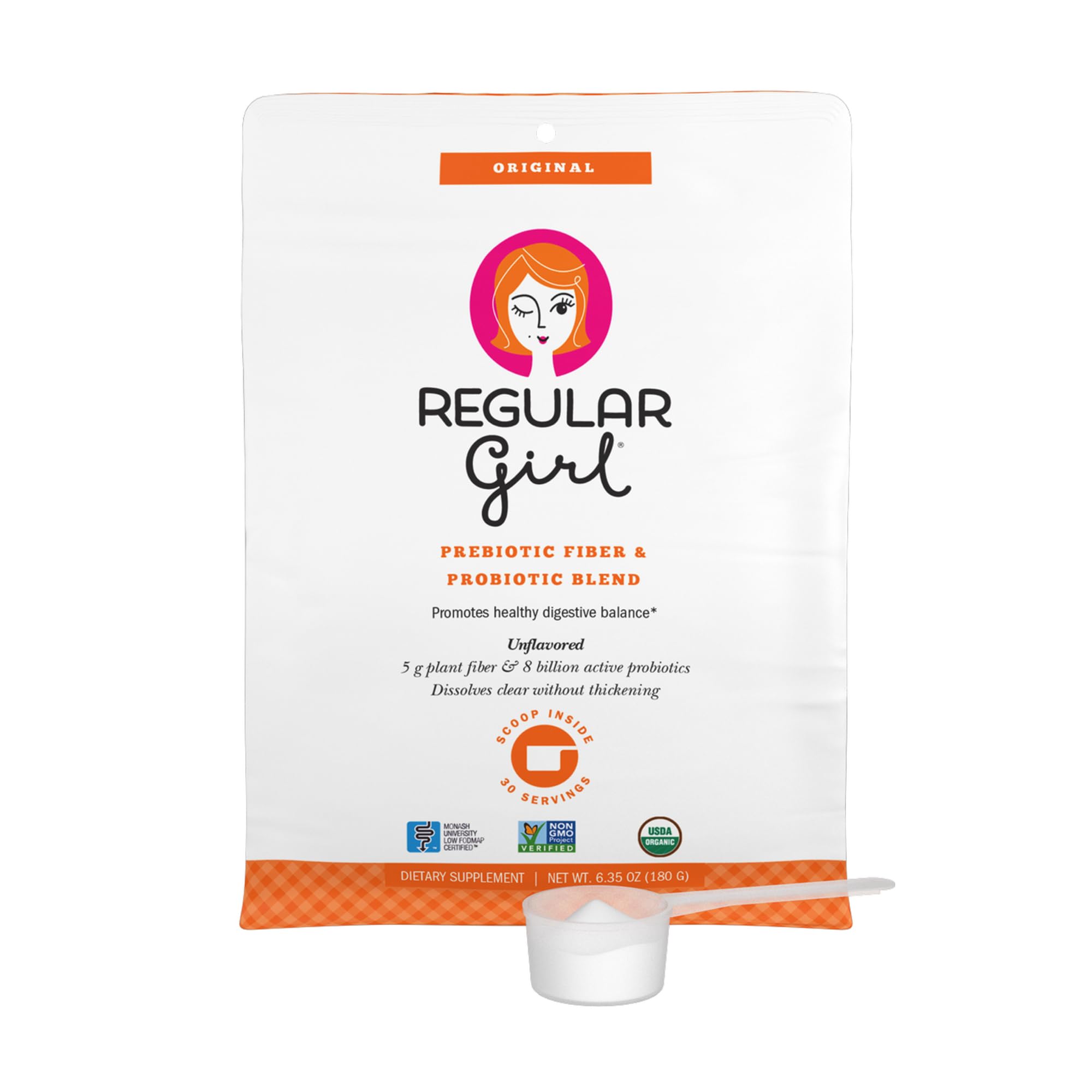 Regular Girl Organic Powder, Prebiotic Fiber Supplement and Probiotics for Women, Low FODMAP, 30 Servings, Unflavored Regular Girl Au supplements