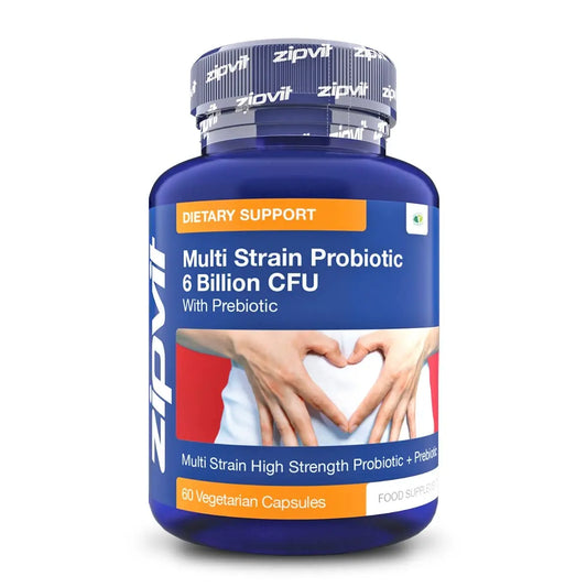 Probiotic 6 Billion Multi-Strain Live Bio Cultures Complex with Prebiotic, 60 Vegetarian ZipvitAU supplements