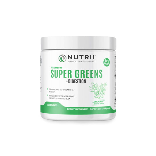 Nutrii Organic Green Immunity Superfood Powder - Soothes Digestion, Boosts Healthy Vitality and Energy. Fast Acting Formula with Probiotics, Enzymes, Turmeric and Ashwagandha (30 Servings Lemon-Mint) NutriiAU supplements
