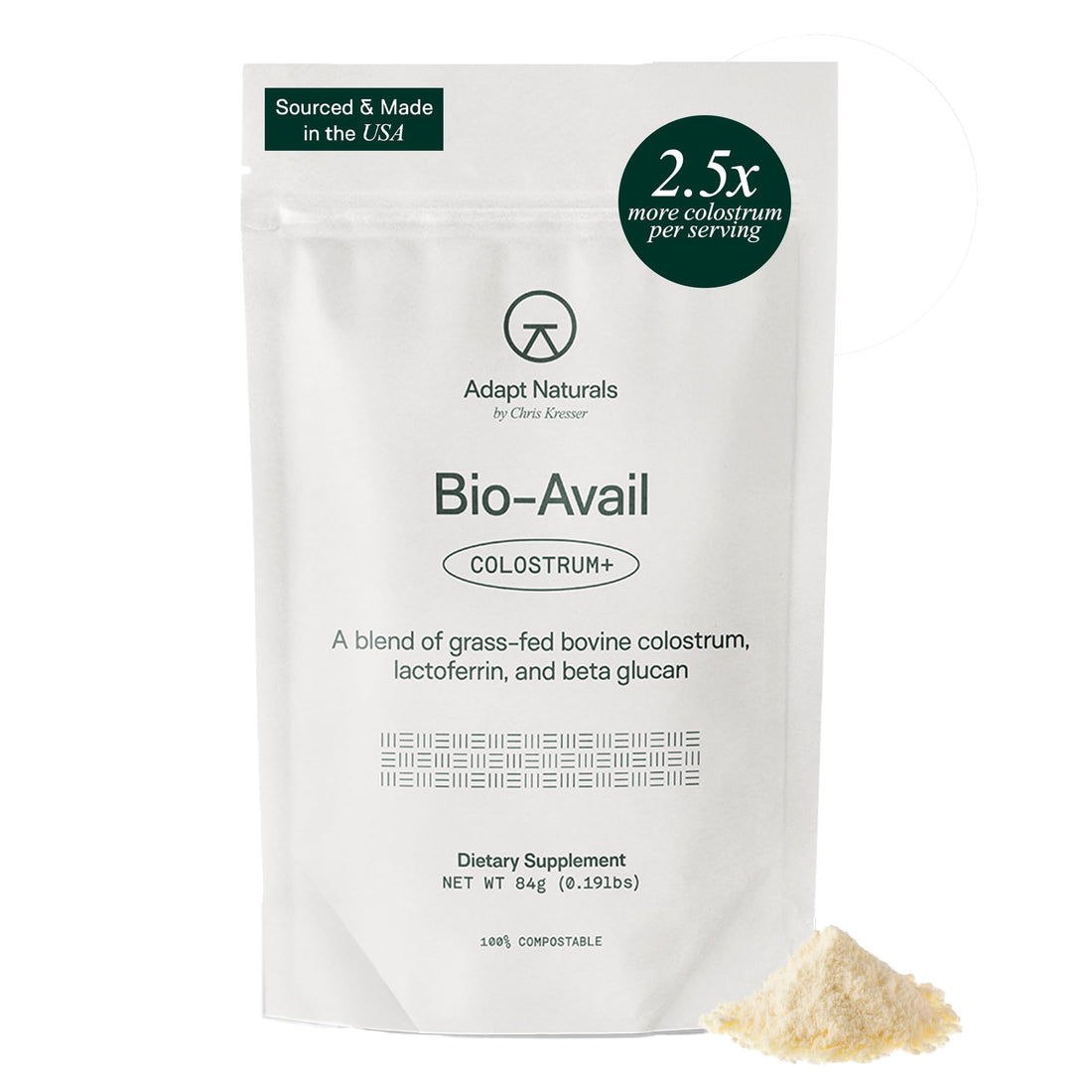 Adapt Naturals Colostrum Supplement with Lactoferrin & Beta-Glucan, Bio-Avail Grass Fed Bovine Colostrum Powder for Gut Health, Immune Support & Vitality | Non-GMO, 2500mg, Unflavored - 30 Days Supply ADAPT NATURALS BY CHRIS KRESSER Au supplements