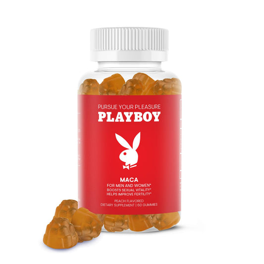 Playboy - Maca Root Gummies for Women and Men (60 Count - Peach Flavored) - Boost Sexual Vitality, Libido, Fertility - Supplement - 100% Natural, Vegan Non GMO - 4:1 Extract Maca Peruana AvidAu supplements