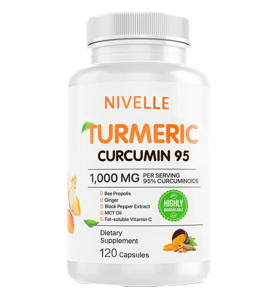 NIVELLE Turmeric Curcumin | Pure Turmeric Curcumin Supplement 1000mg | 95% Curcuminoids with Bee Propolis, Ginger, MCT Oil, Fat Soluble Vitamin C, & Black Pepper | 120 Capsules (1) NIVELLEAU supplements