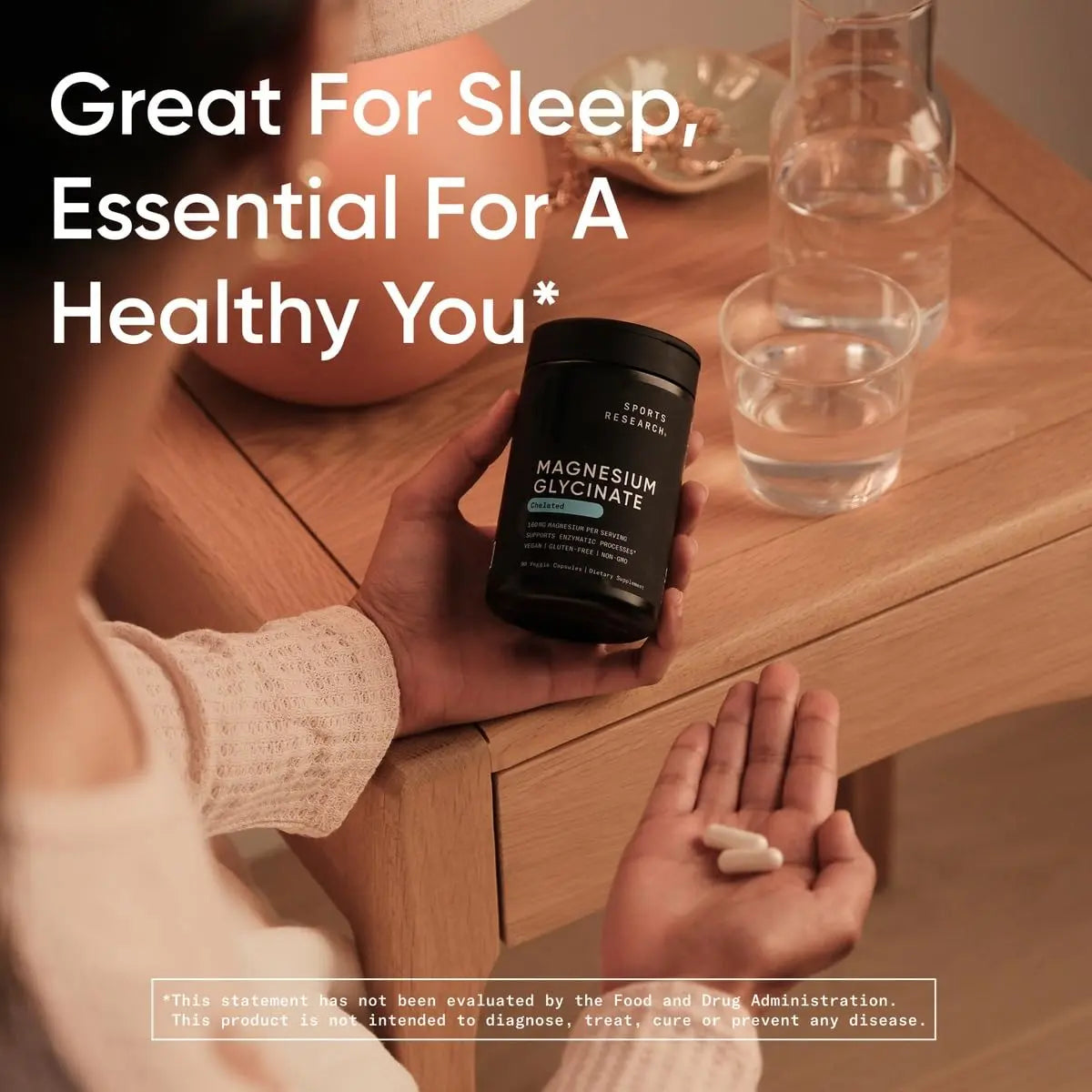Sports Research® Magnesium Glycinate - Supports Restful Sleep & Enzymatic Processes - 160 mg Chelated Magnesium - Vegan Capsule - 90 Count Sports ResearchAU supplements