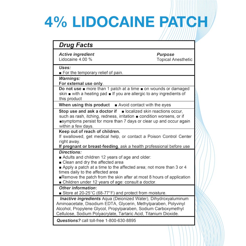 Puregen Labs Lidocaine 4% Numbing Patch - Total 60 Patches Maximum Strength | Fast Acting Temporary Relief of Aches | Back, Neck, Shoulders, Elbows and Knees P Puregen Labs Au supplements