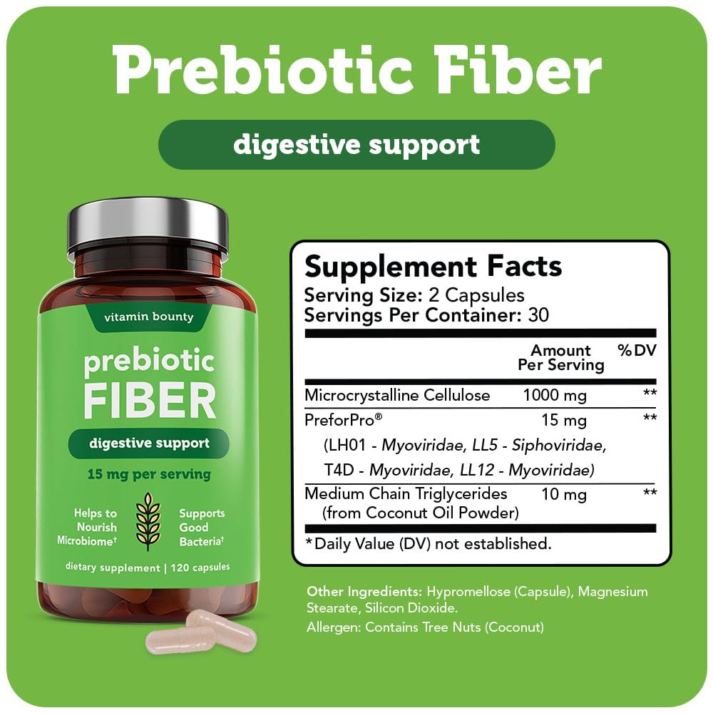 Vitamin Bounty Prebiotic Capsules - PreforPro® Prebiotics Supplement for Women & Men Digestive Health & Advanced Gut Health – No Fiber, No Bloating Vitamin BountyUS supplements
