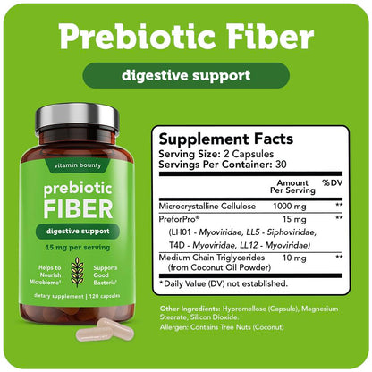 Vitamin Bounty Prebiotic Capsules - PreforPro® Prebiotics Supplement for Women & Men Digestive Health & Advanced Gut Health – No Fiber, No Bloating Vitamin BountyUS supplements