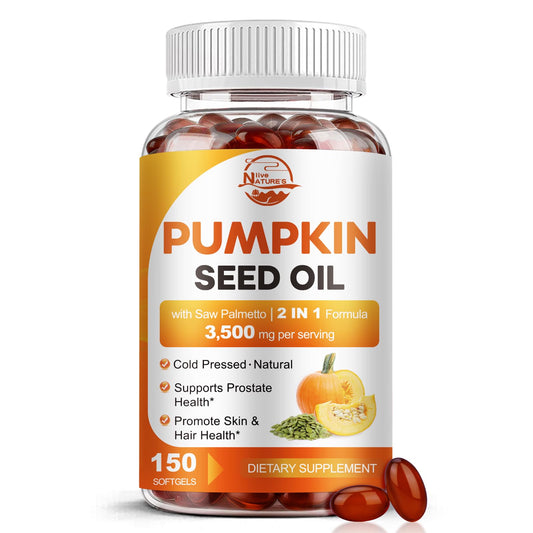 Pumpkin Seed Oil with Saw Palmetto, 3500mg Max Strength per Serving, 150 Softgels, Cold-Pressed with Essential Fatty Acids & Phytosterols, Supports Immune Nature's liveUS supplements