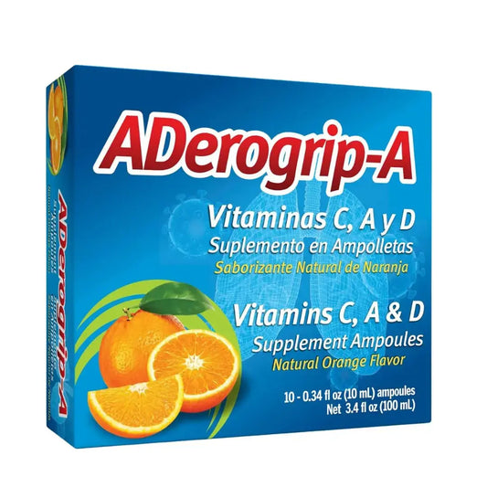 Aderogripa Immune Support Vitamins C, A & D | Liquid Supplement | 10 Natural Orange Flavor Ampoules | Boost Your Immune System ADEROGRIP-AAU supplements