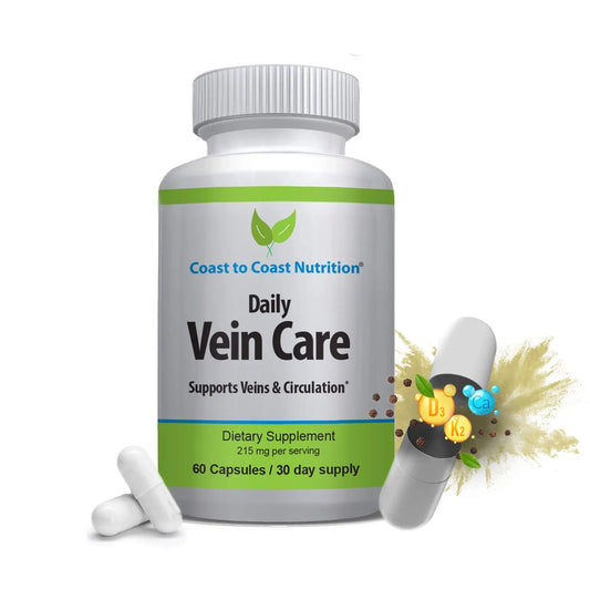 Coast to Coast Nutrition Daily Vein Care Supplement Capsules — Circulation Formula with a Natural Blend of Calcium, Vitamin D3, Vitamin K2 Plus BioPerine for Max Absorption Vein Formula — 60 Capsules Coast to Coast NutritionAU supplements