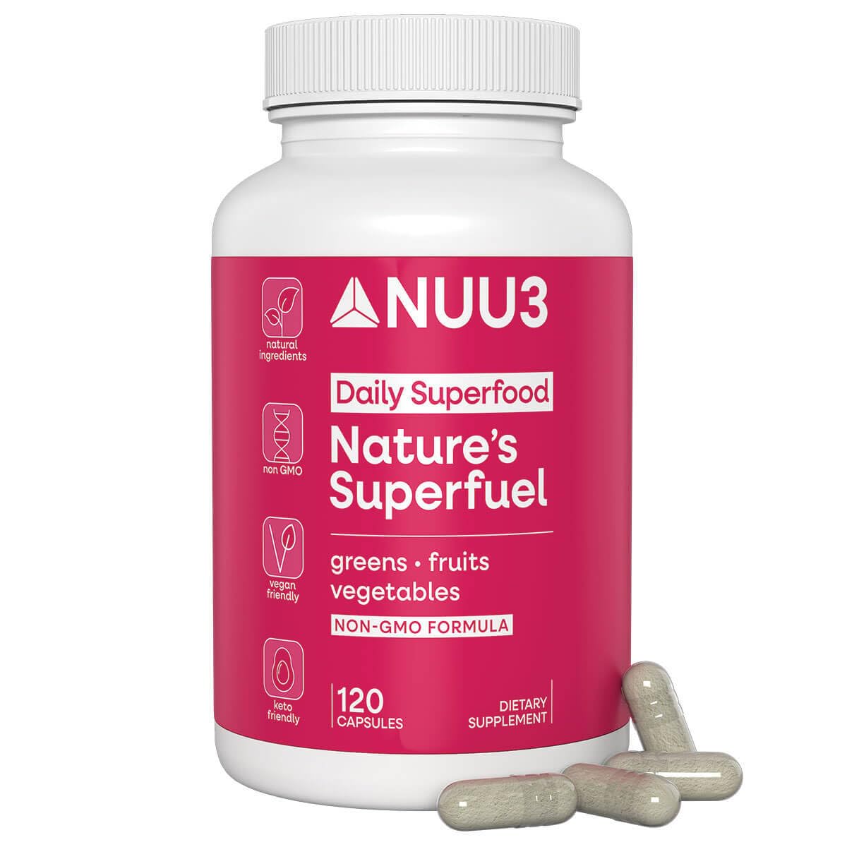 NUU3 Nature’s Superfuel Provides Daily Nutritional Support for Immunity, Wellness, Active Lifestyle & Well-Being - Vitamins Minerals & Antioxidants - 120 Capsules NUU3 Au supplements