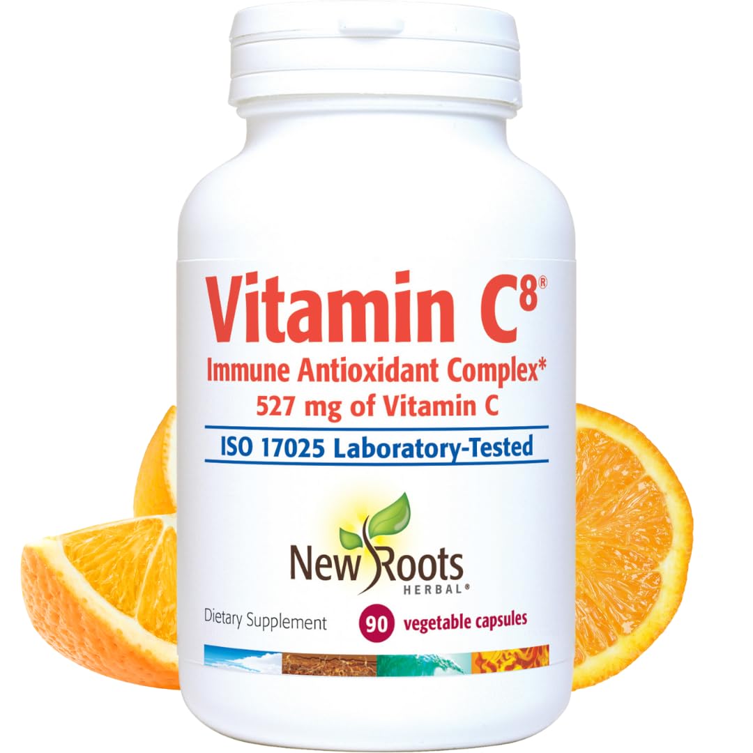 Vitamin C8 + Zinc Supplement for Higest Absorption (90 Capsules) | 527mg per Portion | 8 Buffered Sources of Vitamin C with Bioflavonoids, Green Tea & Quercetin for Stronger Defense | 3 months Supply NEW ROOTS HERBAL Au supplements
